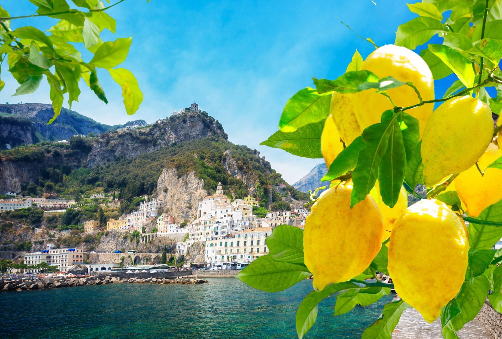 ITALY-AMALFI-COAST-COASTAL-TOWN-VIEW-THROUGH-LEMON-TREES
