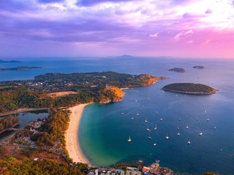 Aerial,View,Sunset,Landscape,Nai,Harn,Beach,And,Marina,With