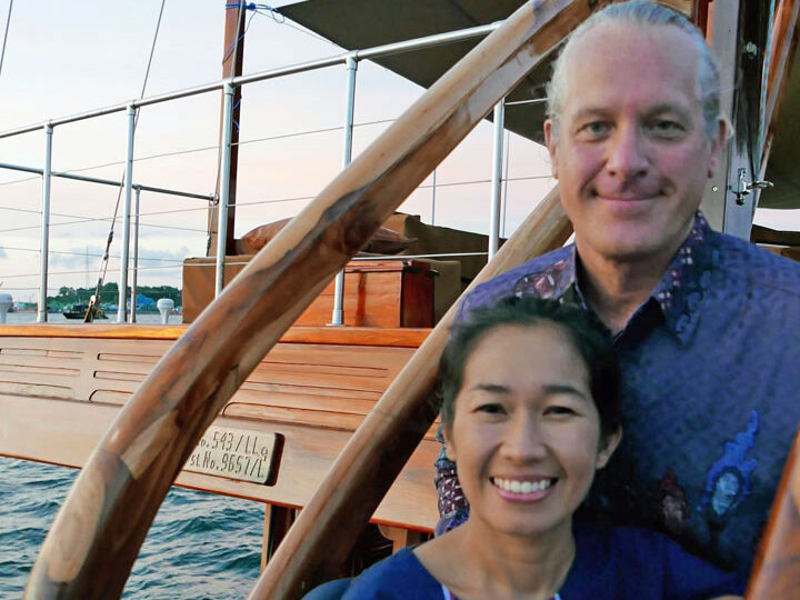 Yacht owner Kevin Corcoran and Yessi Corcoran on board S/Y Sequoia