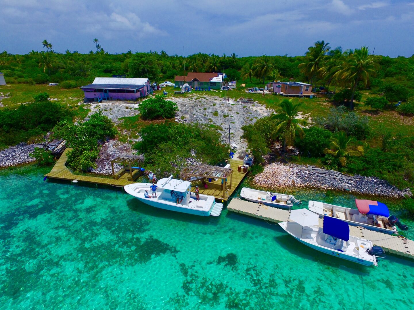 Aerial shot of Flo's Conch Shack in Berry Islands, Bahamas