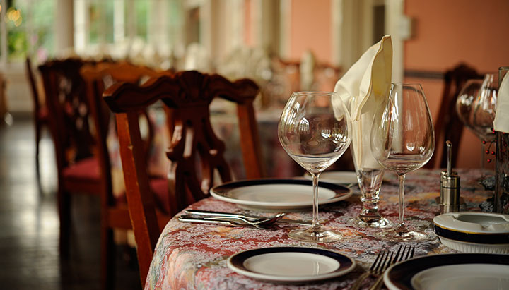 Close up of table setting at Graycliff Restaurant, Nassau