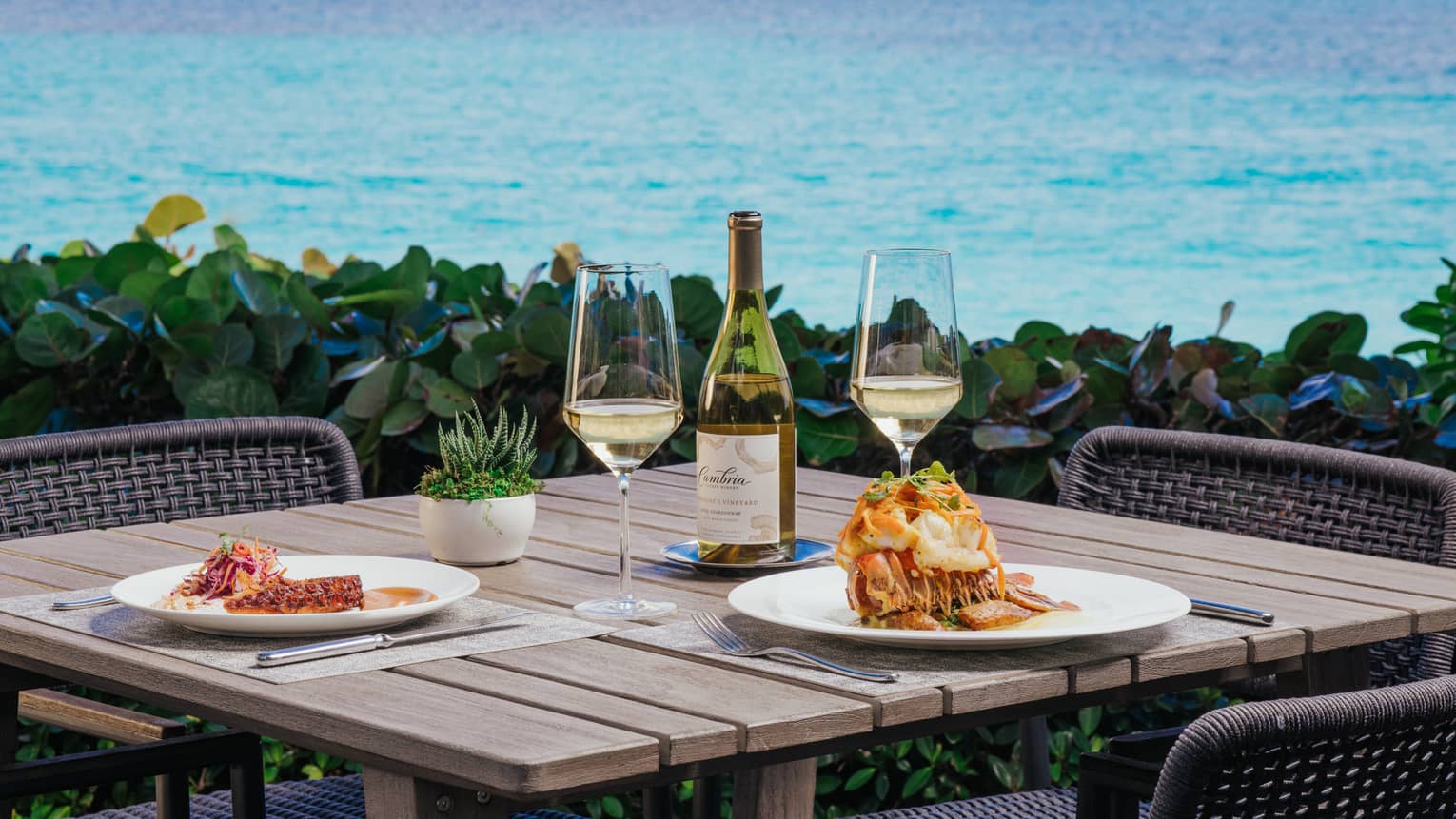 Table setting outdoors at DUNE by Jean-Georges restaurant in Paradise Island, Bahamas