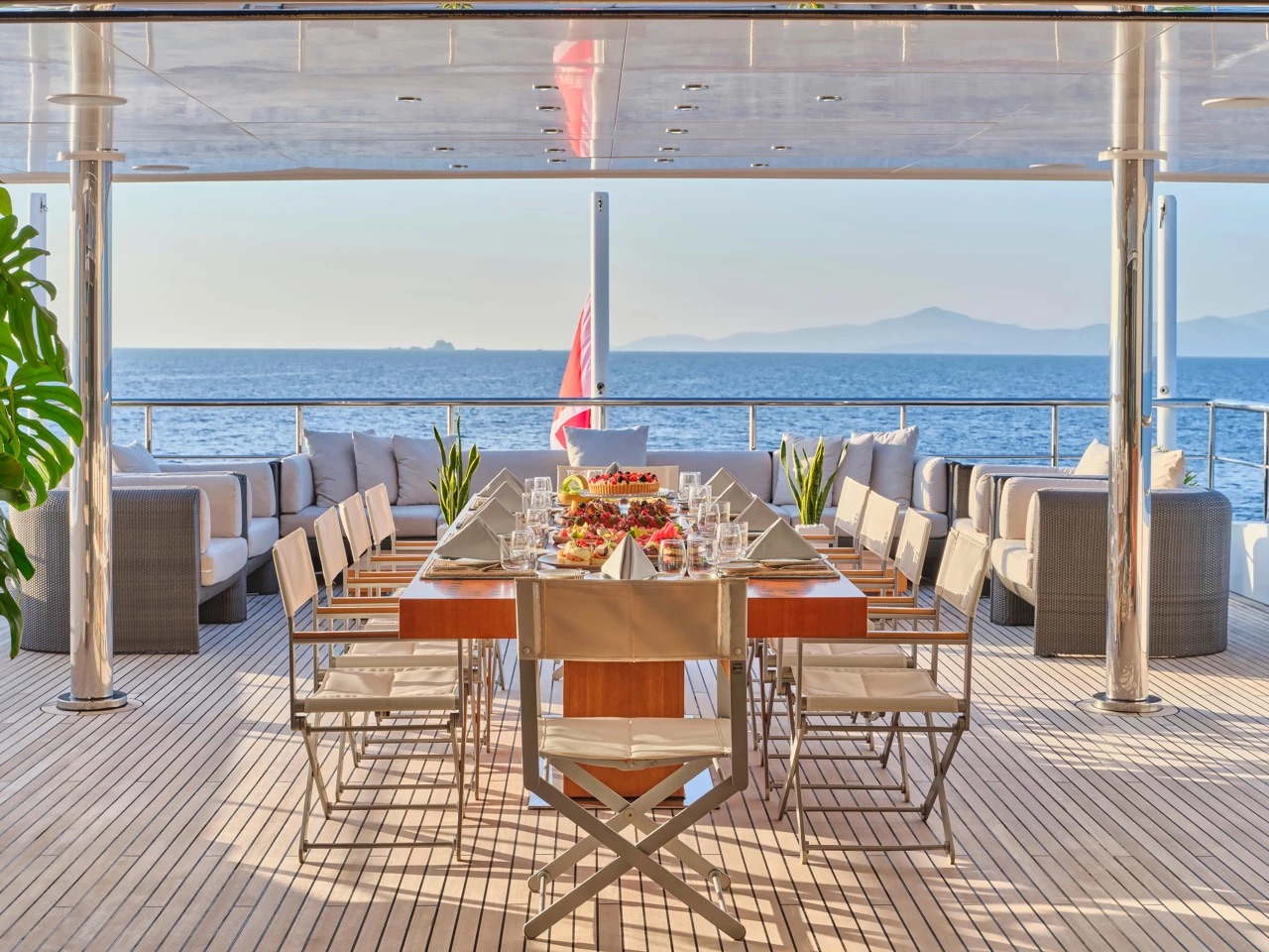 Persefoni Yacht for Charter, lunch served in deck dining area