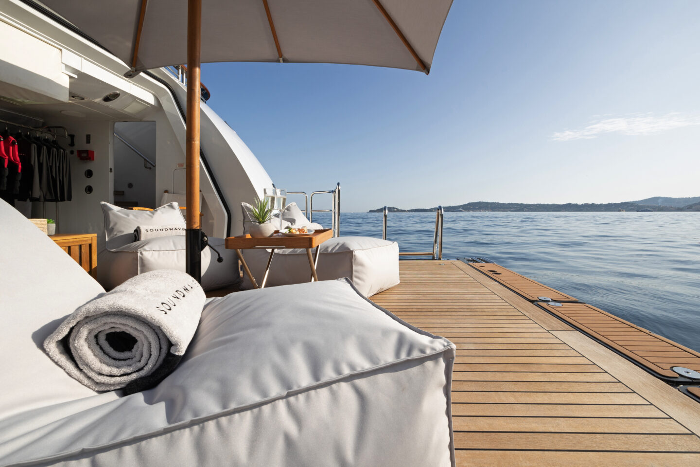 M/Y Soundwave for charter swimming platform at the stern with direct access to the sea. Credit: Roccabella / Malcorps.